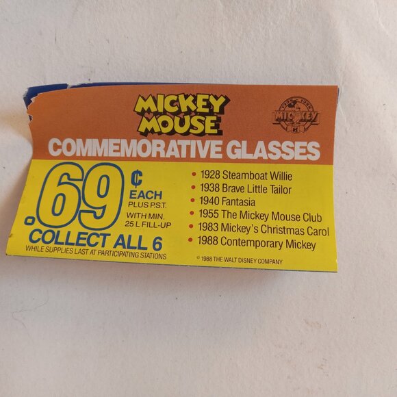 Disney Mickey Mouse Through The Years 1928 - 1988 60th Drinking Glass Sunoco - Picture 12 of 13